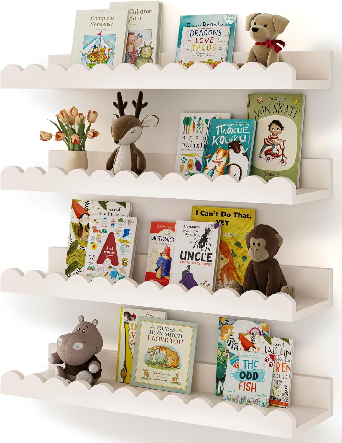 Baby Nursery Floating Shelves - Set van 4 witte, golvende zwevende