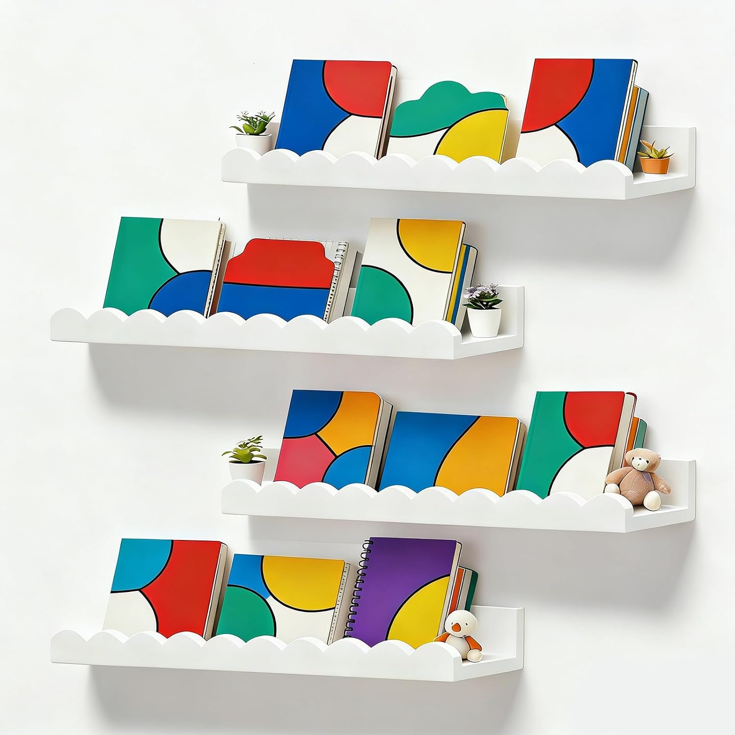 Baby Nursery Floating Shelves - Set van 4 witte, golvend gevormde