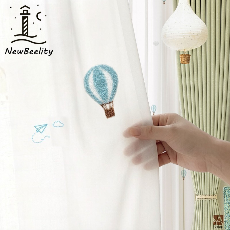 Blackout Curtain Nursery - Kinderkamergordijnen Cartoon Heteluchtballon Geborduurde Tule Gordijnen