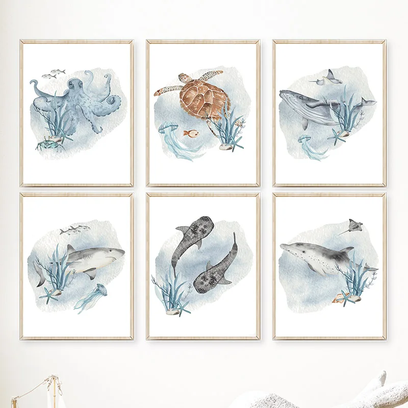 Baby Nursery Images - Posters En Afdrukken Walvisvis Haai Octopus