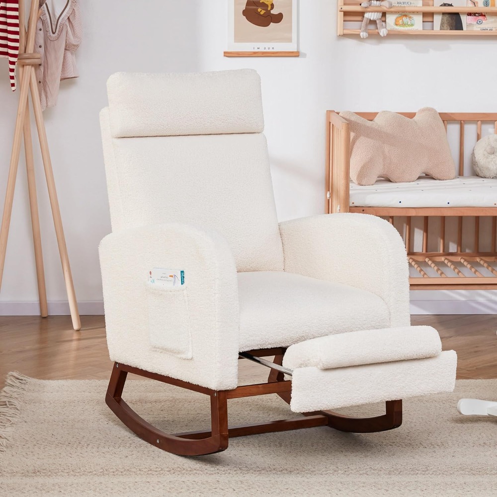 Baby Nursery Rocking Chair - Schommelstoel Kinderkamerstoel met hoge rugleuning, Zweefvliegtuig