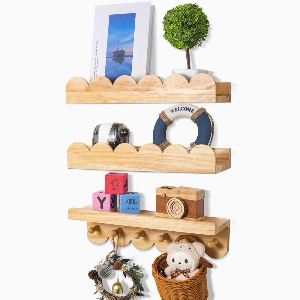 Baby Nursery Floating Shelves - Kwekerij Boekenplanken 3PCS Houten Zwevende Planken
