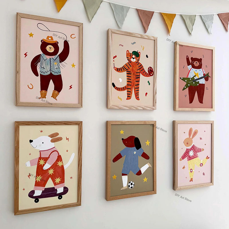 Baby Nursery Images - Grappige cartoon dieren kinderkamer wanddecoratie canvas