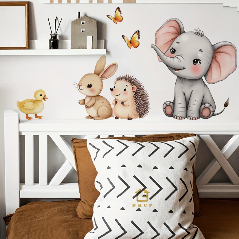 Baby Nursery Stickers - Cartoon dier muursticker - olifant konijntje