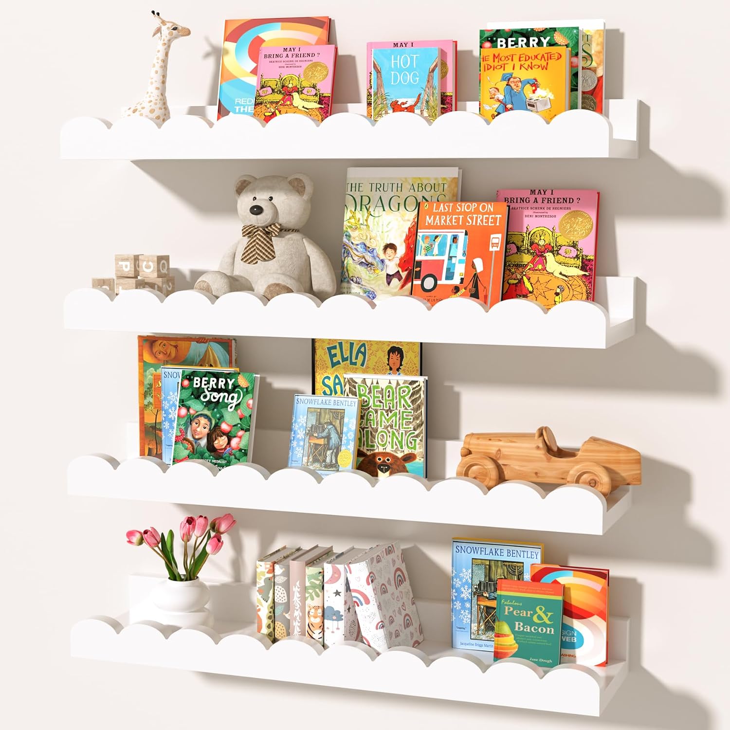 Baby Nursery Floating Shelves - Set van 4 witte, golvende zwevende