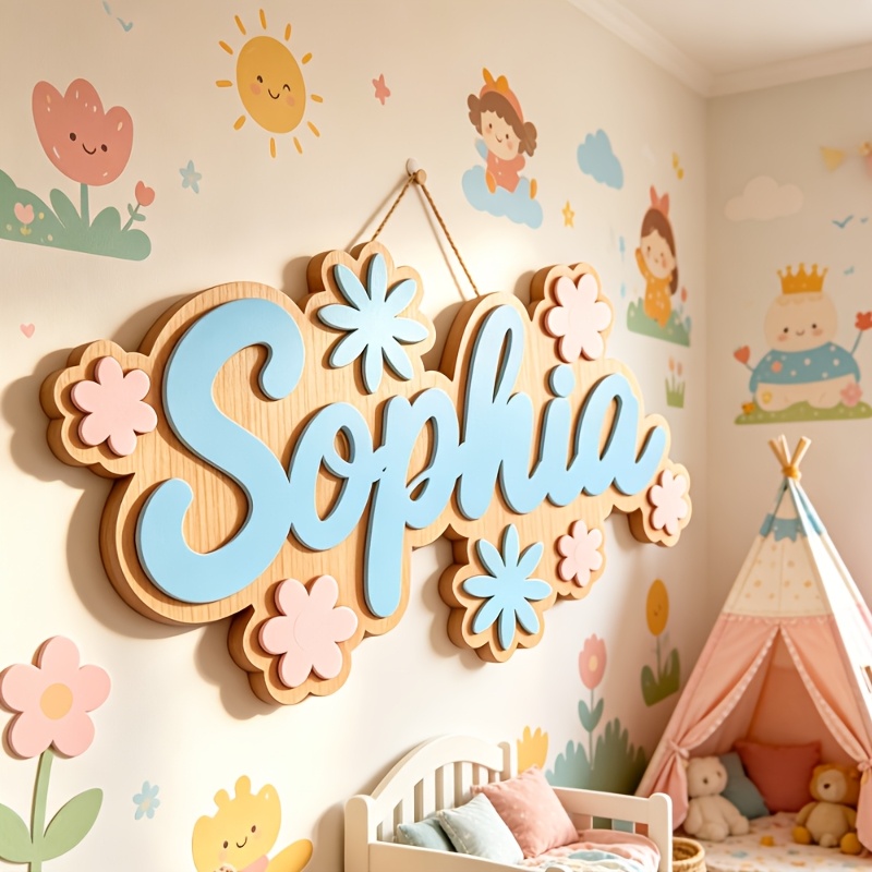 Baby Nursery Gifts - Gepersonaliseerd kamerbord met bloementhema, aanpasbare pastelkleurige