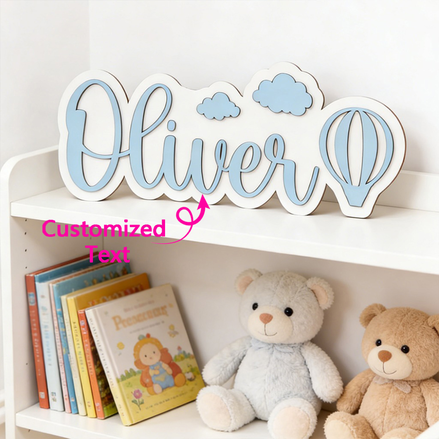 Baby Nursery Gifts - Gepersonaliseerde warmeluchtballon & wolk naamkamerbord, aanpasbaar