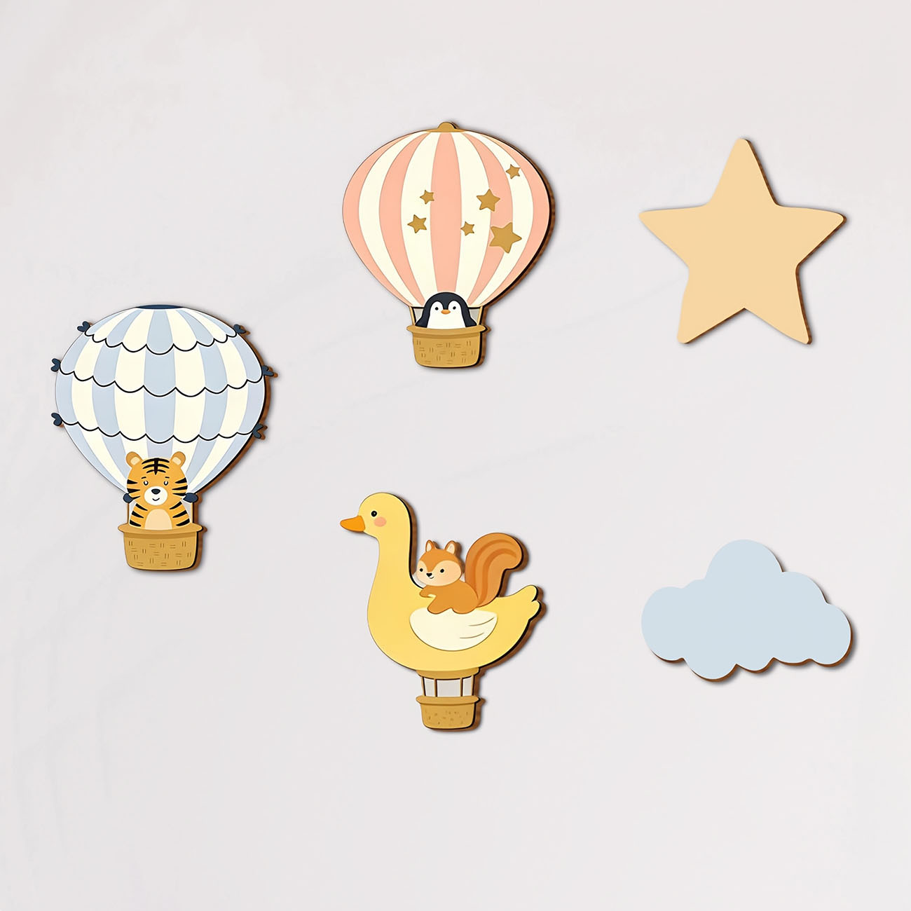 Baby Nursery Stickers - 5 stuks dieren heteluchtballon houten muurstickers