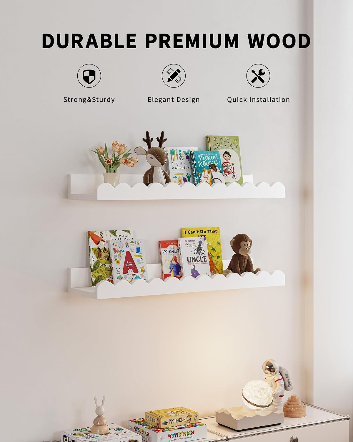 Set van 4 witte, golvende zwev - Baby Nursery Floating Shelves recensie en prijs