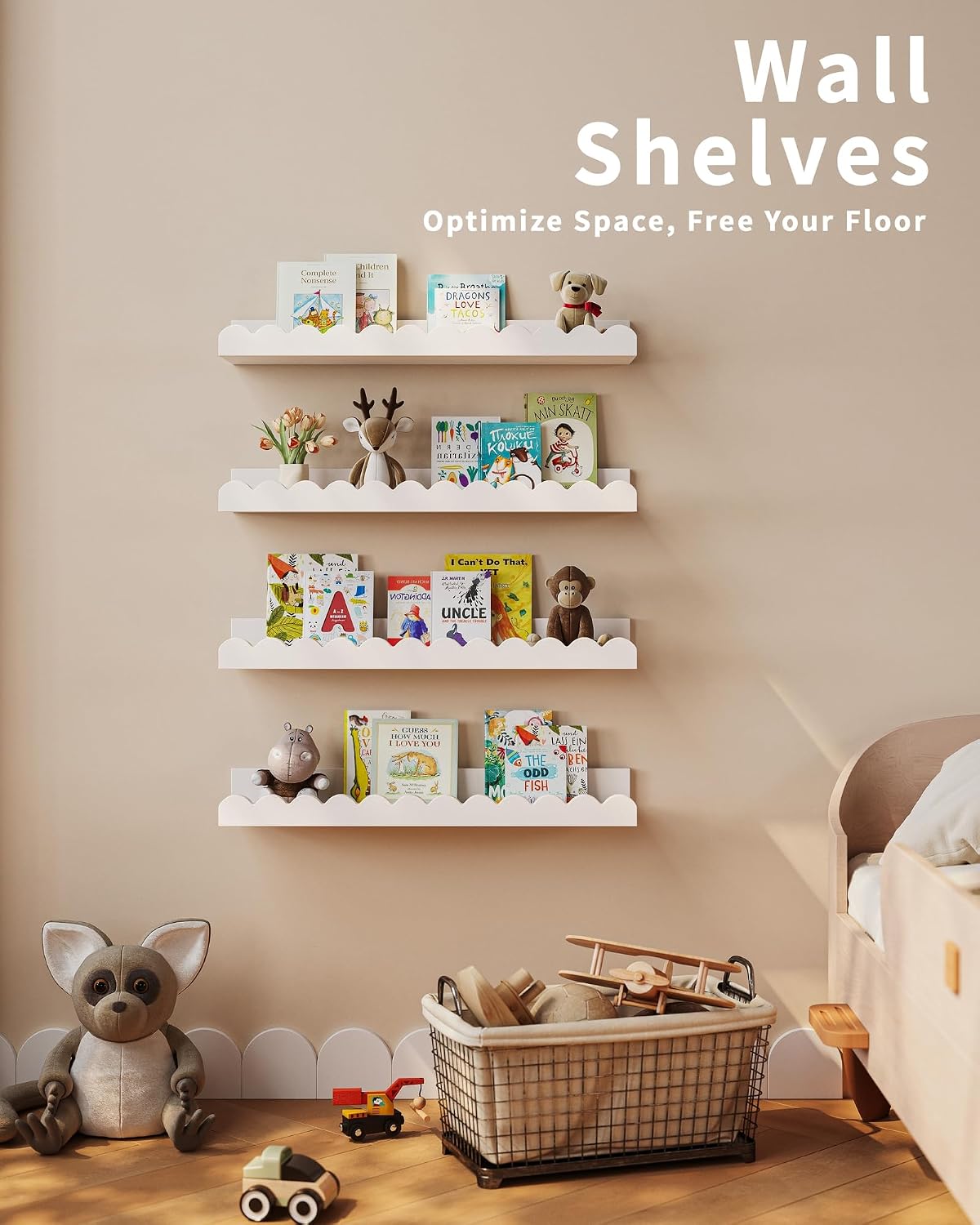 Set van 4 witte, golvende zwev - Baby Nursery Floating Shelves recensie en prijs