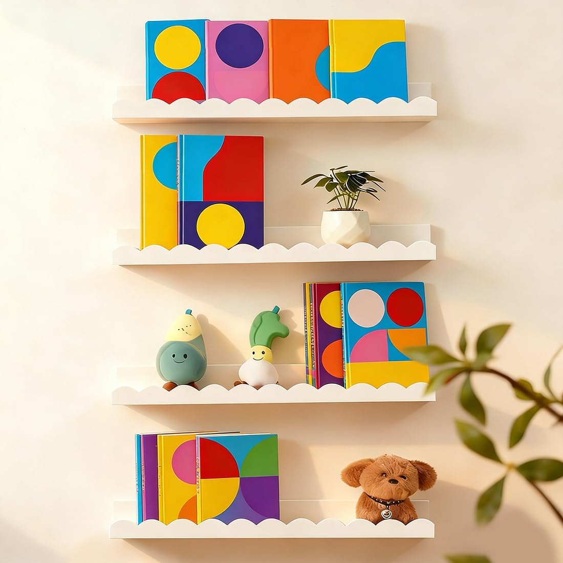 Set van 4 witte, golvend gevor - Baby Nursery Floating Shelves recensie en prijs