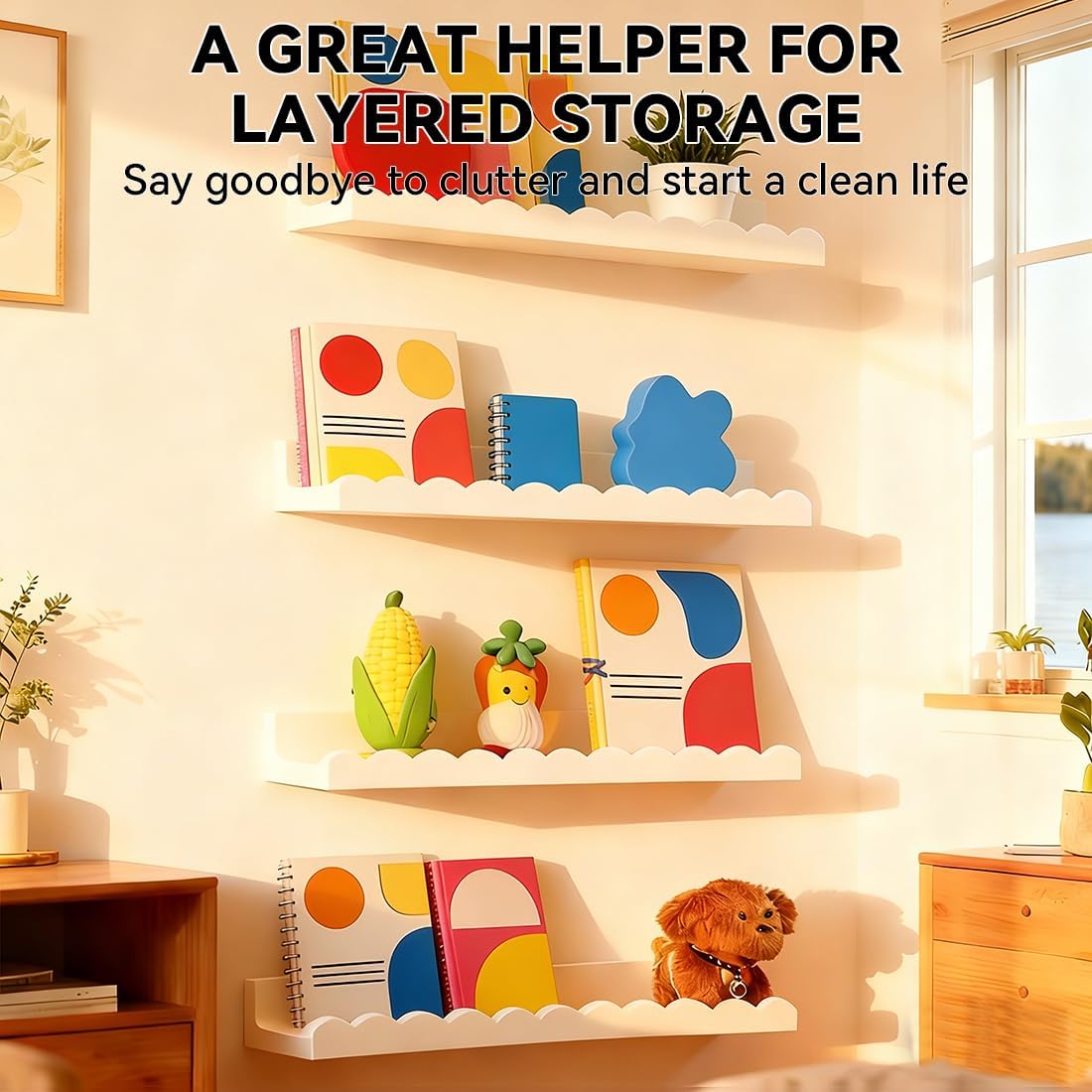 Set van 4 witte, golvend gevor - Baby Nursery Floating Shelves recensie en prijs