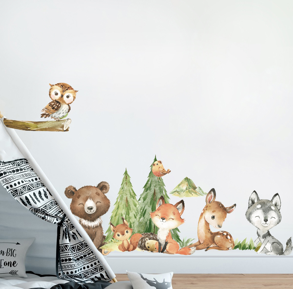 Cartoon aquarel bos dier muurs - Baby Nursery Stickers recensie en prijs