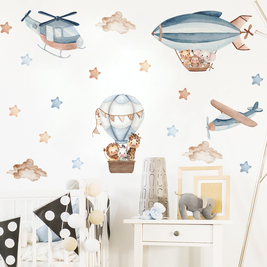 Aquarel Dieren Luchtballon Wol - Baby Nursery Stickers recensie en prijs